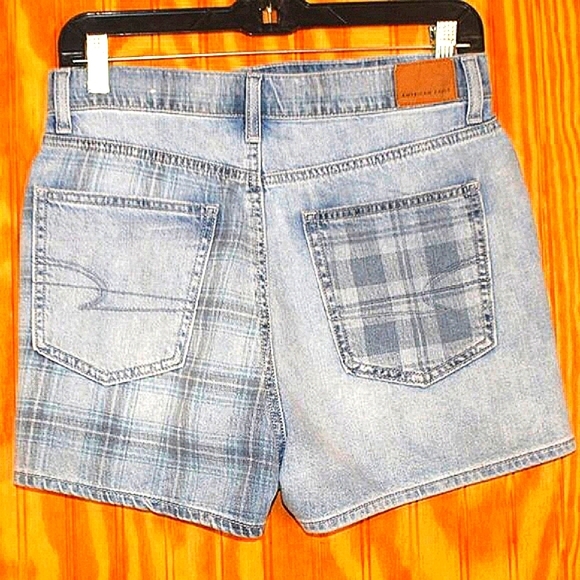 American Eagle Plaid Panel Denim Shorts - Size 6 - Picture 1 of 12